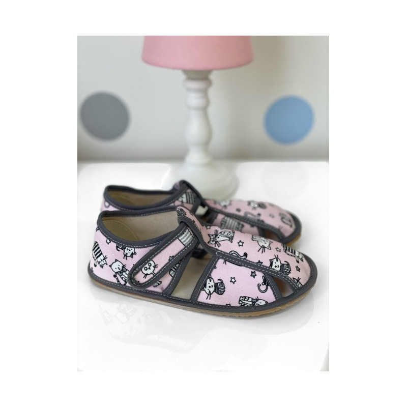 Baby Bare Shoes Slippers Pink Cat