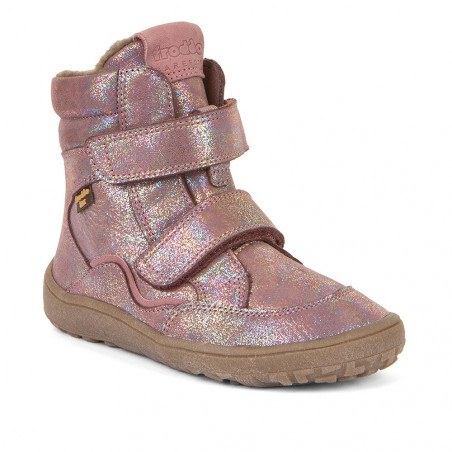 Dívčí zimní barefoot boty Froddo, třpytivě růžové, kožené