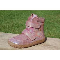 Dívčí zimní barefoot boty Froddo, třpytivě růžové, kožené